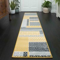 Floral Patchwork Living Room Rug - Ochre / 240 x 60cm - image 1