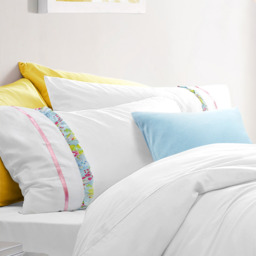 Floral Ruched Duvet Cover and Pillowcase Set - White / Single - thumbnail 3
