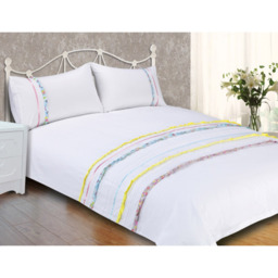Floral Ruched Duvet Cover and Pillowcase Set - White / Single - thumbnail 4