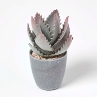 Homescapes Purple and Green Aloe Vera Artificial Succulent in Grey Pot - Green - image 1