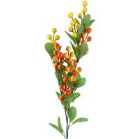 Orange Berry Artificial Stem With Plastic Leaves - Orange