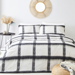 Mohair Check Cotton Duvet Cover Set - Natural/Black - thumbnail 4