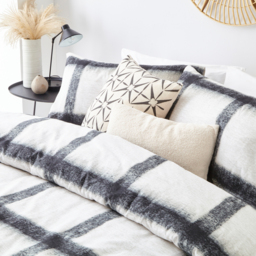 Mohair Check Cotton Duvet Cover Set - Natural/Black - thumbnail 2