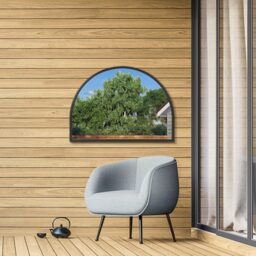 MirrorOutlet Arcus Black Metal Framed Arched Garden Wall Mirror - Black - thumbnail 2