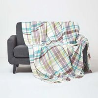 Tartan 100 Cotton Falun Throw with Tassels - Green / 360cm - thumbnail 1