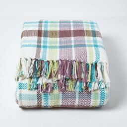 Tartan 100 Cotton Falun Throw with Tassels - Green / 360cm - thumbnail 2