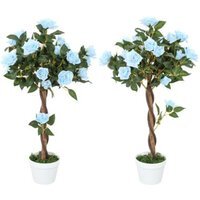 2pcs 90cm Artificial Rose potted Faux Tree Plant Garden - Blue