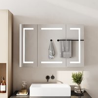 Triple-Door Bathroom Mirror Cabinet with LED Lighting - Sliver