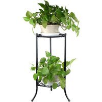 2-Tier Black Metal Plant Stand with European Style Trays - Black