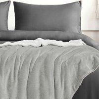 Snug Soft Plain Sherpa Backed Throw - Silver