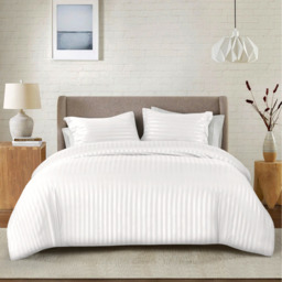 Satin Stripe Duvet Covers - White / Double - thumbnail 2