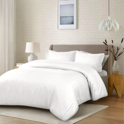 Satin Stripe Duvet Covers - White / Double - thumbnail 3