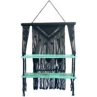 Black Macrame Hanging Shelf - Turquoise Decor for Living Room, Bedroom, Office - Black