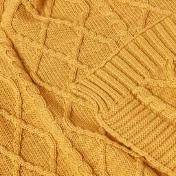 Diamond Cable Knit Cotton Throw - Mustard / 200cm - thumbnail 3