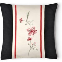 Embroidred Faux Floral Silk Cushion - black