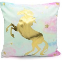 Metallic Golden Unicorn Printed Cushion - Gold