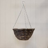 Round Brown Rattan Hanging Basket with clear soft liner - Brown