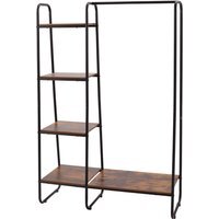 Freestanding Clothes Rail with Storage Shelves - Black & Wood