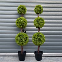 Pair of Green Triple Ball Topiary Trees - Triple Ball Pair
