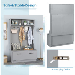 Hall Tree with Coat Rack - Grey - thumbnail 5