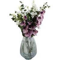 Grey Glass Vase Artificial Orchids and Roses - 70cm Grey Glass Vase Orchids Roses