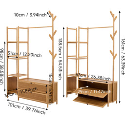 Wooden Coat Rack with Storage Drawers - Natural Wood - thumbnail 2