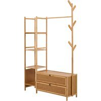 Wooden Coat Rack with Storage Drawers - Natural Wood