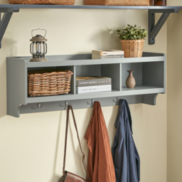 Wall Coat Rack with 3 Compartments and 4 Hooks - Grey - thumbnail 4