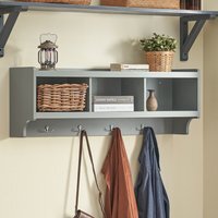 Wall Coat Rack with 3 Compartments and 4 Hooks - Grey - thumbnail 1