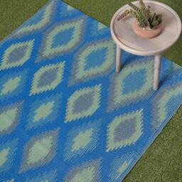 Homescapes Outdoor Rug Luxury Waterproof Reversible Recycled, Blue Amber Ikat - Blue / 180cm - thumbnail 4