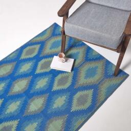 Homescapes Outdoor Rug Luxury Waterproof Reversible Recycled, Blue Amber Ikat - Blue / 180cm - thumbnail 2