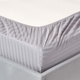330 Thread Count Egyptian Cotton Satin Stripe Fitted Sheet - Grey / Single - thumbnail 2