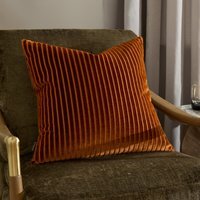 Savoy Stripe Cut Velvet Cushion - Brick / Polyester - image 1