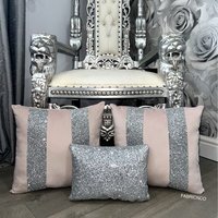 Soft Pink And Silver Plush Velvet Glitter Cushion Cover Set  - Soft Pink