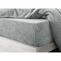 Teddy Silver Soft Cosy Thermal Fleece Fitted Sheet - Silver / King