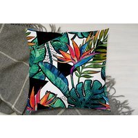 Tropical Leaves And Flowers With Contour Cushion - Blue / 60 - image 1