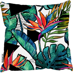 Tropical Leaves And Flowers With Contour Cushion - Blue / 60 - thumbnail 2
