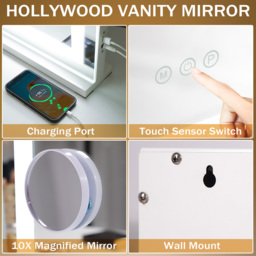 FENCHILIN Hollywood Vanity Mirror with Strip Lights Table Wall-Mounted - Metal White - thumbnail 5
