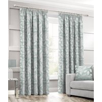 Luxury Leaf Jacquard Curtain Pair - Duck Egg / 90in