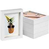 "5"" x 7"" White 3D Box Photo Frames - 4"" x 6"" Mount - Pack of 5 - White/Ivory"