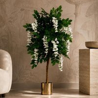 130cm Artificial Wisteria Tree White Flowers Copper Planter - Green Flowering Tree