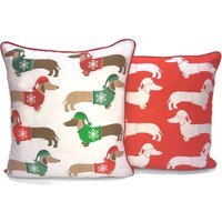 Multi Xmas Sausage Dog Cushion Cover Multi (43x43) - Multi