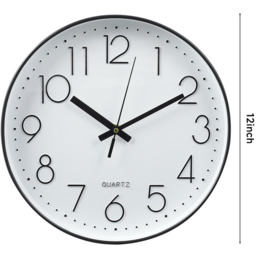 12-Inch Minimalist Wall Clock with Arabic Numerals - White and Black - thumbnail 4