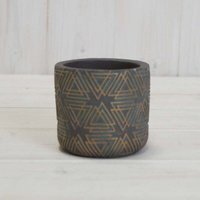 Grey/Gold Cement Triangle Grid Pot - Grey