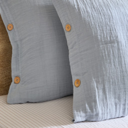 Lark Muslin Cotton Duvet Cover Set - Mineral Blue / Single - thumbnail 3