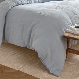 Lark Muslin Cotton Duvet Cover Set - Mineral Blue / Single - thumbnail 2