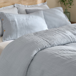 Lark Muslin Cotton Duvet Cover Set - Mineral Blue / Single - thumbnail 4