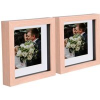 "6"" x 6"" 3D Box Photo Frames - 4"" x 4"" Mount - Pack of 2 - Light Brown/White"