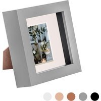 "3D Box Photo Frame - 4 x 4"" with 2x2"" Mount - Grey/Ivory"