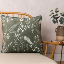 Fearne Printed Velvet Cushion - Sage Green / Feather - thumbnail 4